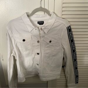 NWT bebe logo White denim jacket Sz M